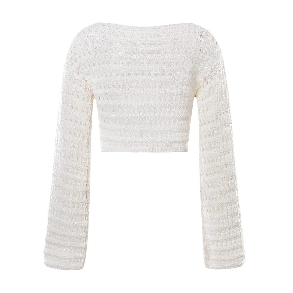 Women Hollow Out Crochet Knit Fishing Net Crop Tops Solid